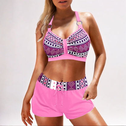 High-Waisted Bikini with Geometric Pattern