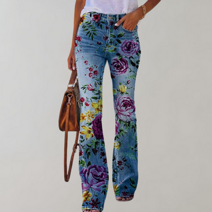 Dulce | Denim Pants with Floral Pattern