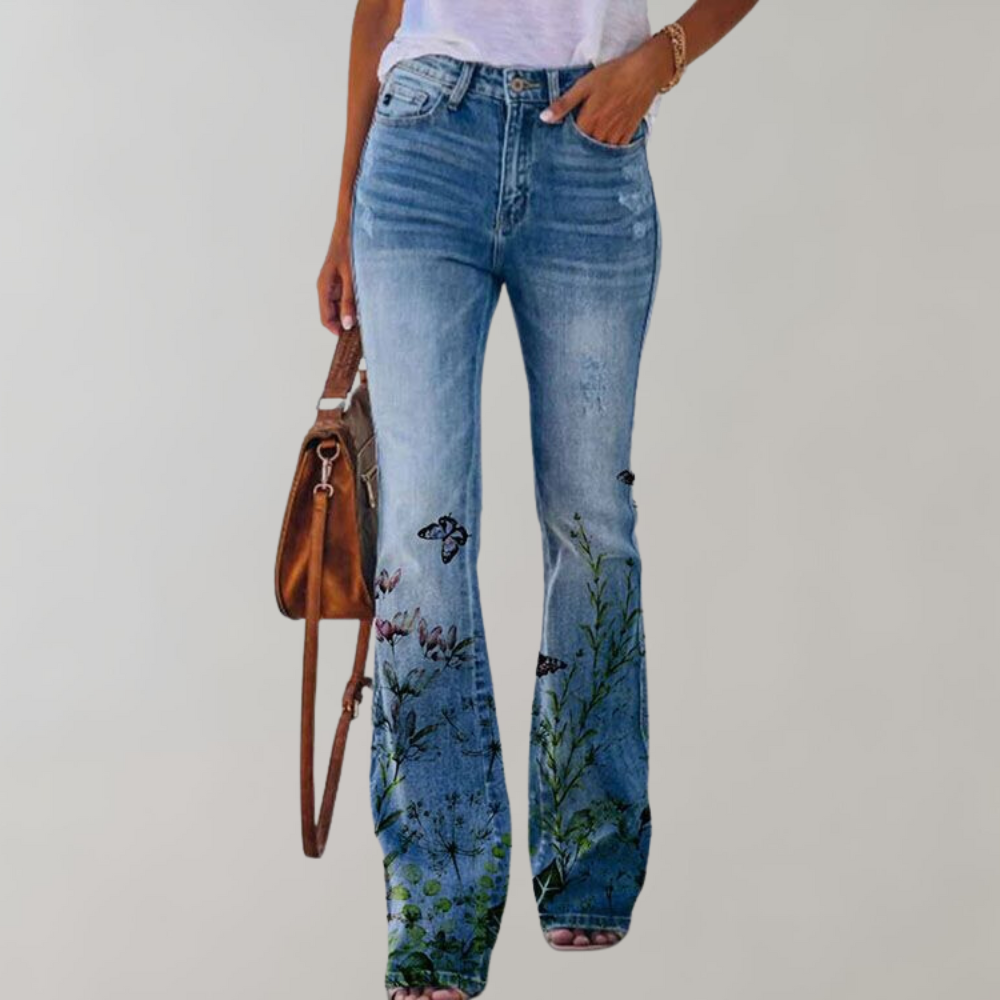 Dulce | Denim Pants with Floral Pattern