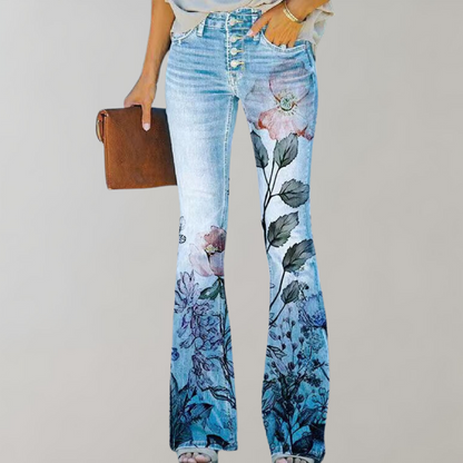 Dulce | Denim Pants with Floral Pattern