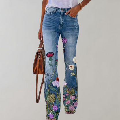 Dulce | Denim Pants with Floral Pattern