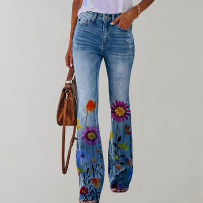 Dulce | Denim Pants with Floral Pattern