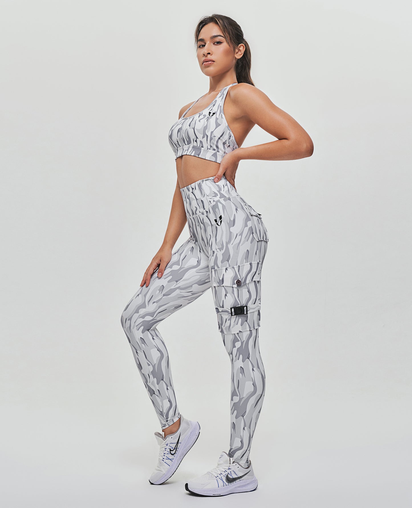 Cargo Fitness Leggings - White Camouflage Pattern