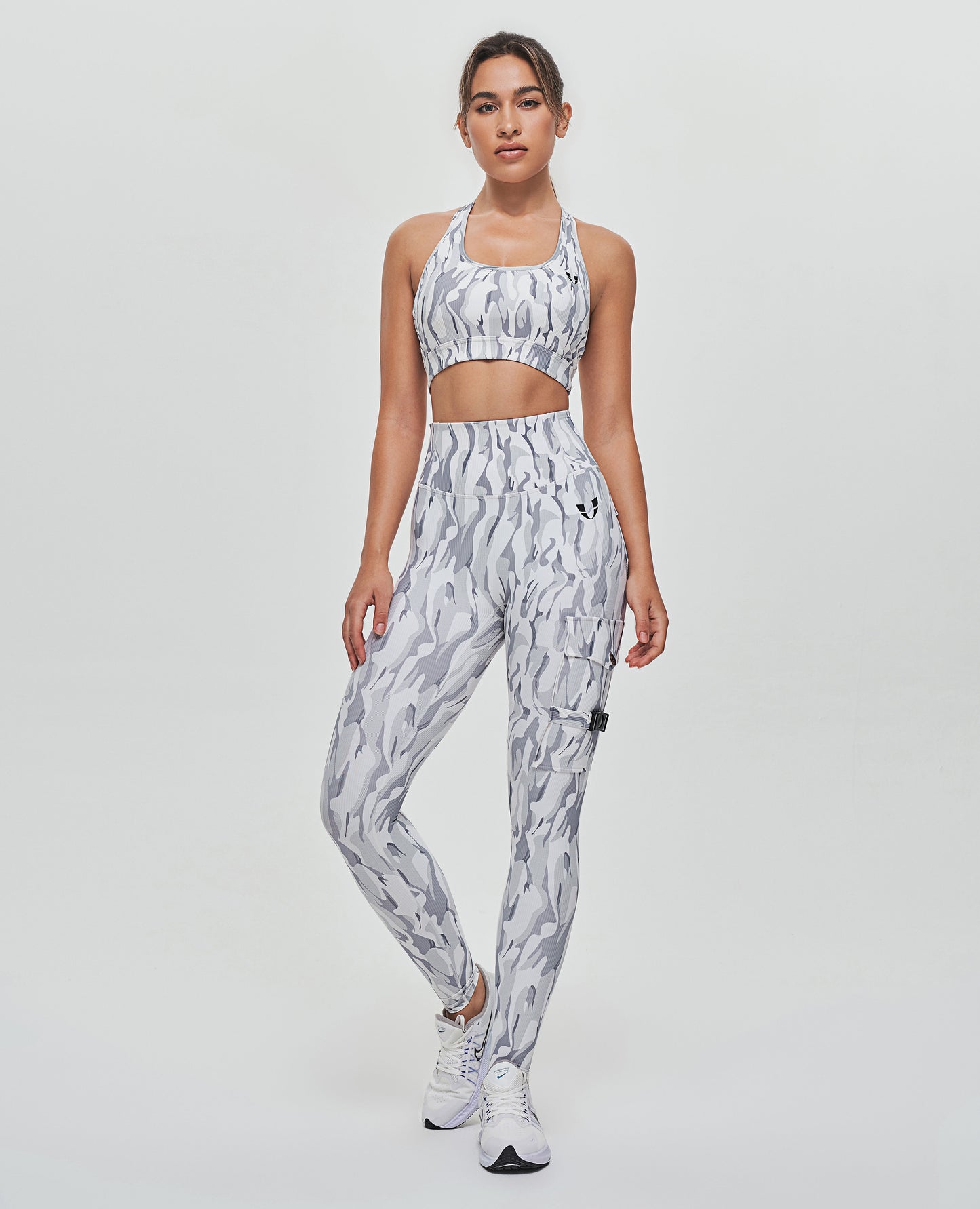 Cargo Fitness Leggings - White Camouflage Pattern